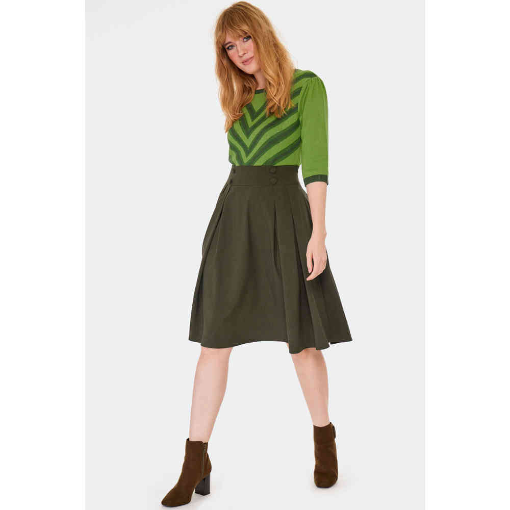 Voodoo Vixen - Green Pleated Flare Rok - Groen